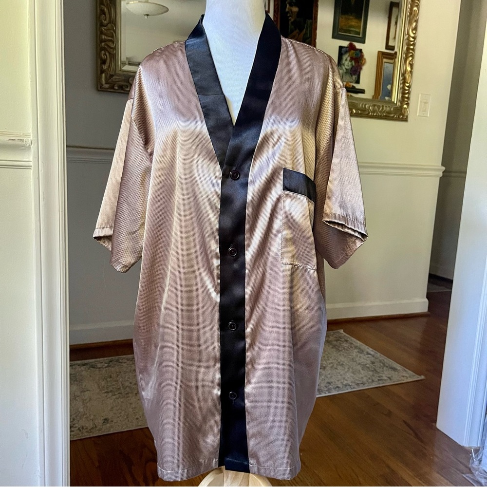 Vintage Sensualitte Gold and Black Silky Sleep shirt Short Sleeve Pajamas